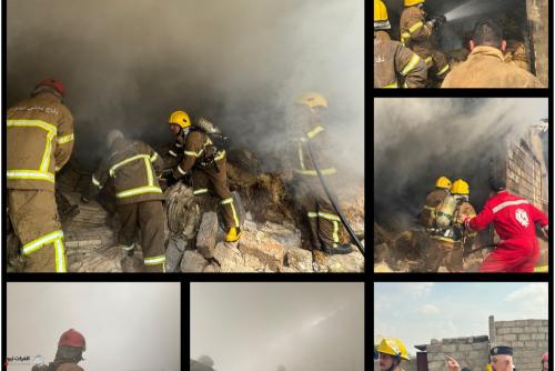 بالصور.. الدفاع المدني يخمد حريقاً اندلع داخل معمل للأخشاب في الموصل